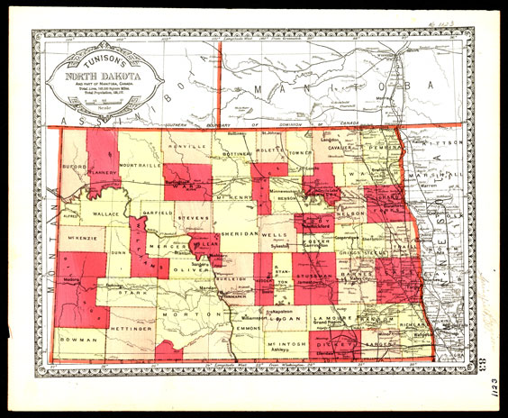 Map of North Dakota in 1889