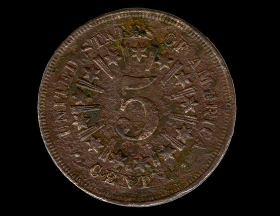 1866 nickle reading United States Of America 5 Cent