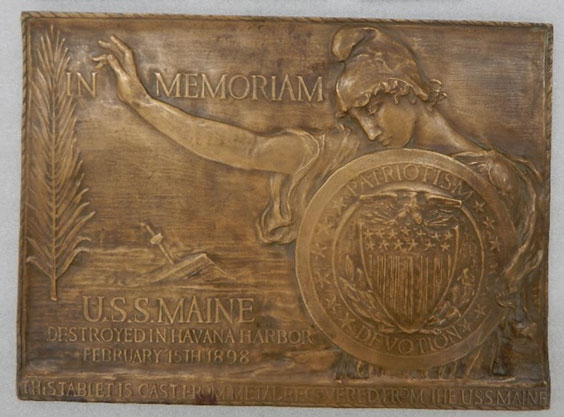 Memorial plaque made from metal salvaged from the U.S.S. Maine