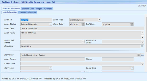 screenshot of an interlibrary loan request in Re:discovery