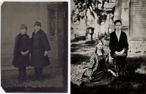 An 1875 tintype of Ellen Malloy and Mollie Taggert next to one of Millie and Madeleine Hyatt at the Former Governors Mansion State Historic Site in Bismarck, created just this year by a photographer from Fargo