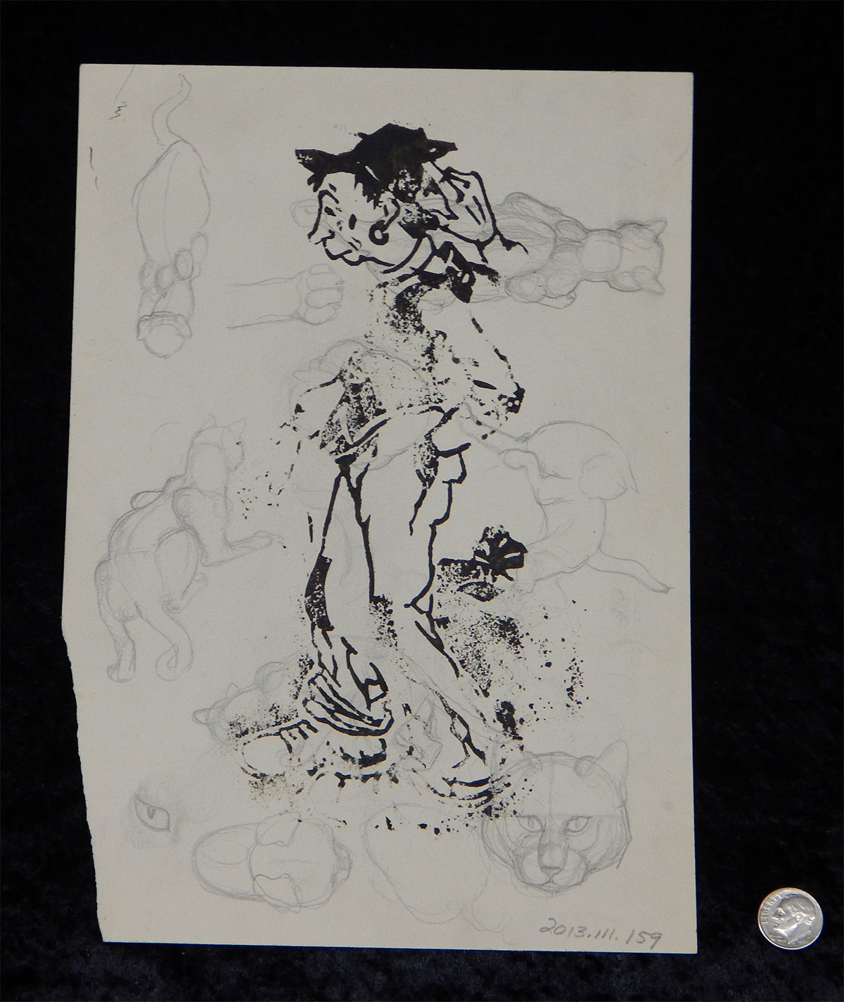 A black outline drawing of a man slouching with his hands on his hips.
