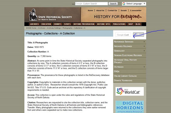 Showing the Archives search box on history.nd.gov