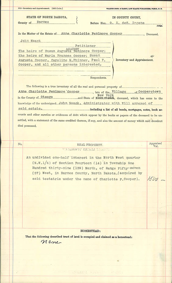 Page from the Ann Fenimore Cooper probate case file