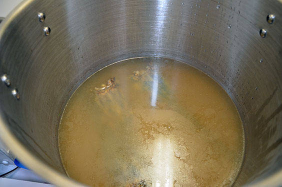Simmering the bones in a pot