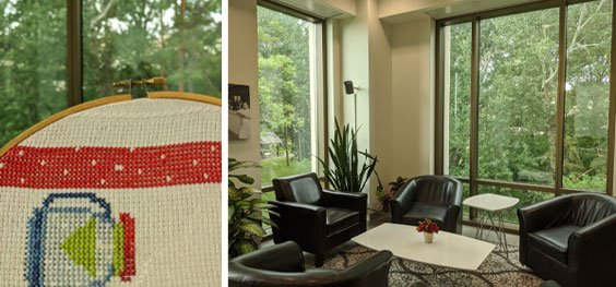 cross stitch detail and james river cafe views