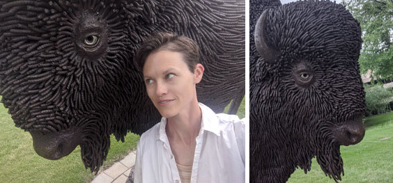 bison selfie and bison statue detail