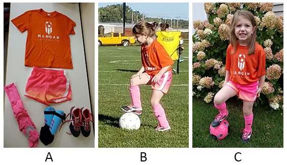 collage of soccer clothing and soccer player