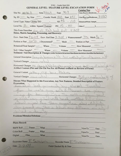 General level/feature level excavation form