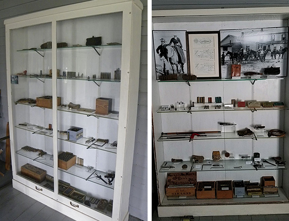 Two display cases of ammunition showing two different ways the objects were displayed