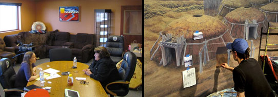 Interviewing Dorreen YellowBird and Artist Rob Evans painting the Double Ditch Indian Village mural