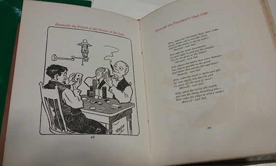 Pages from The Kindergarten Book showing a cartoon and a poem
