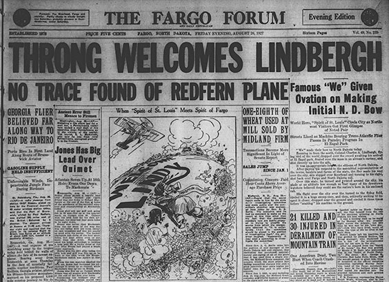 Advertisement in Fargo Forum leading up to Lindbergh's 1927 visit