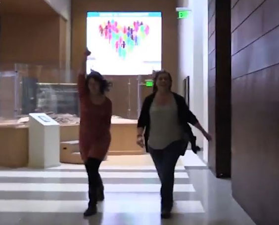 Sarah and Lindsay dancing down Corridor of History