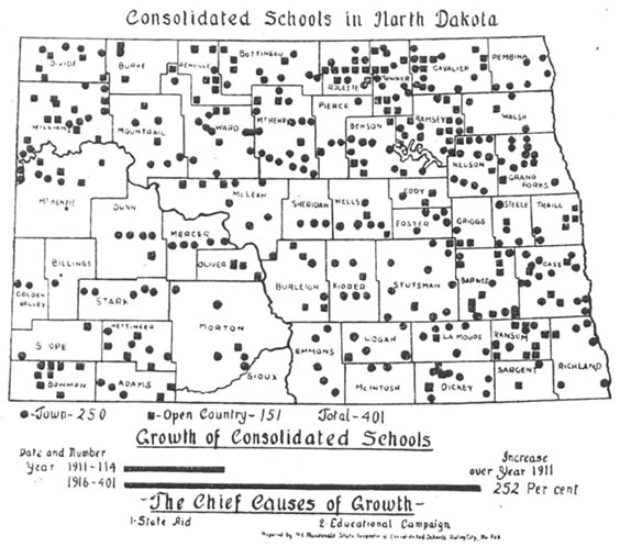 Map of Chosolidated Schools in North Dakota