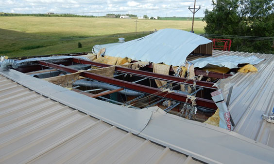Damage to roof