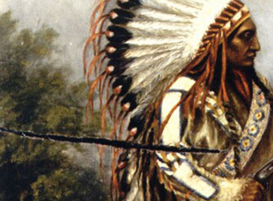 Closeup of tear in Sitting Bull painting