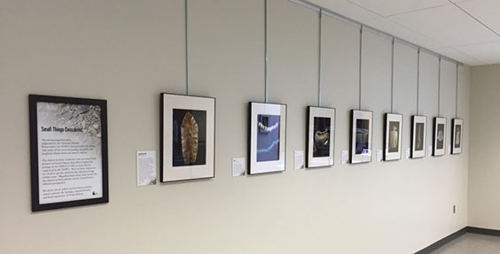 Photo exhibit showcasing 8 small artifacts