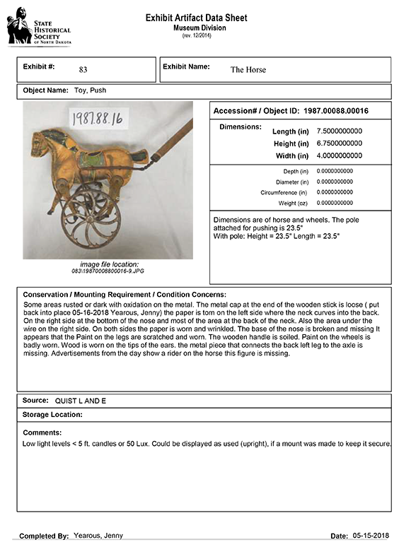 Data sheet for toy horse